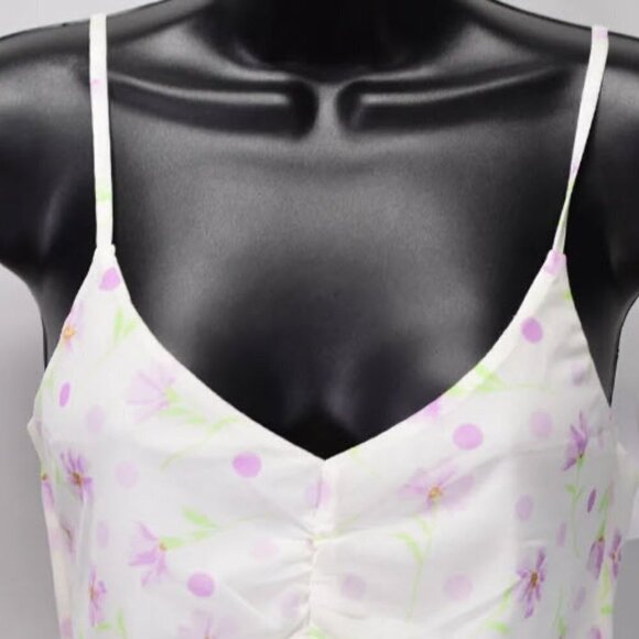 2/$30 Nordstrom BP Womens Size 1X Cropped Camisole Ivory Purple Floral Polka Dot - Picture 10 of 11